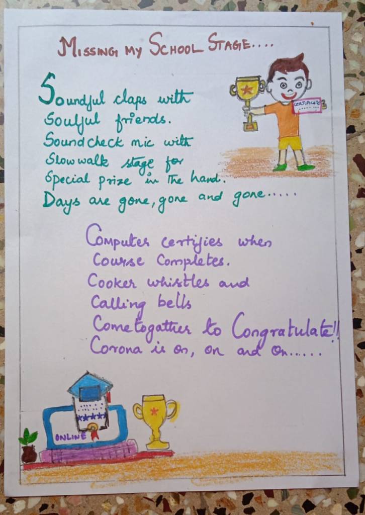 "Missing my school stage... " Vignesh Mahesh, Age 10, Chennai, Tamilnadu, India